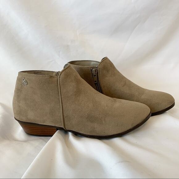 Sam Edelman Petty Putty Tan Suede Low Stacked Heel Ankle Booties Size 4 - Picture 1 of 12
